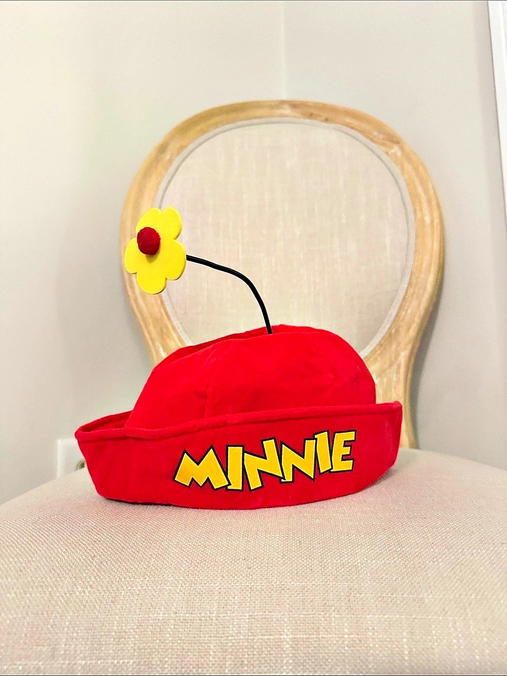 Vintage Disney Minnie Mouse flower antenna hat Red & Yellow